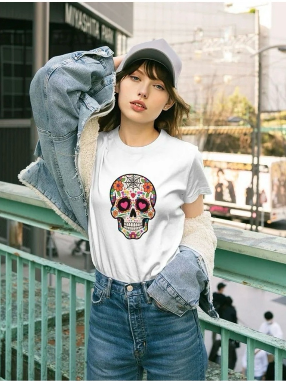 White Graphic Sugar Skull Tee - Women